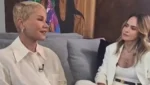 Ana Paula Renault e Xuxa Meneghel se abraçam durante gravação do Fantástico
