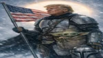 Imagem divulgada pela Casa Branca mostra Donald Trump caracterizado como o Mandaloriano ao lado de Grogu em referência a Star Wars