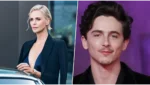 charlize theron a esquerda e a direita Timothée Chalamet