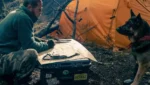 Brad Pitt aparece ao lado de um cachorro no trailer de Coração Selvagem ambientado no Alasca.