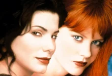 Pôster do filme 'Da Magia à Sedução' (Practical Magic), de 1998, com Sandra Bullock e Nicole Kidman.