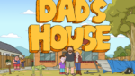 Personagens animados de Dad's House em cenário suburbano australiano com pai e filho em interação