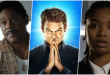 Montagem com os atores Bokeem Woodbine, Michael C. Hall como Dexter Morgan e Nona Parker Johnson para a série Dexter: Ressurreição.