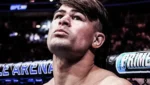 Lutador Diego Lopes com seu característico corte de cabelo em momento de concentração no UFC