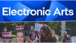 Protesto em frente à sede da Electronic Arts marca oposição à possível aquisição da empresa por investidores estrangeiros.
