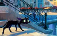 Arte conceitual de Gatto exibida durante apresentação do novo filme da Pixar dirigido por Enrico Casarosa.