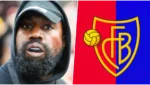 kanye west a esquerda e logo do time FC Basel.