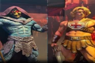 Estátuas de He-Man e Esqueleto expostas na recepção da CinemaCon 2026.