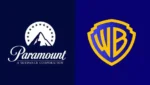 Prédios corporativos da Paramount e Warner Bros. Discovery representando possível fusão entre empresas.
