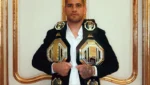 Alex “Poatan” Pereira em encarada antes de luta no UFC, focado no confronto contra Ciryl Gane.