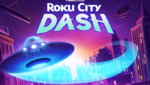 Tela do Roku City Dash com elementos retrô dentro do protetor de tela da Roku