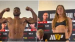 Ronda Rousey e Francis Ngannou durante pesagem oficial do evento de MMA da MVP com a Netflix.