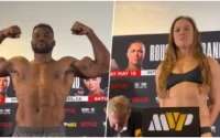 Ronda Rousey e Francis Ngannou durante pesagem oficial do evento de MMA da MVP com a Netflix.