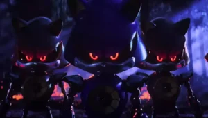 Jeff Fowler posa ao lado da estrutura de Metal Sonic nos bastidores de Sonic 4.