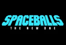 Logotipo estilizado da sequência de Spaceballs apresentada no telão da CinemaCon.