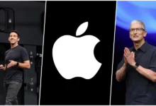 Imagem corporativa da Apple com destaque para transição de liderança entre Tim Cook e John Ternus no comando da empresa