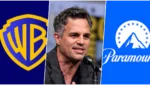 A esquerda logo da Warner Bros, no meio Mark Ruffalo e a direita o logo da Paramount.