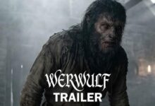 Werwulf mostra Aaron Taylor-Johnson em cena sombria durante transformação em lobisomem em vila medieval