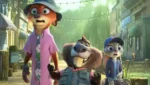 Judy Hopps e Nick Wilde em cena de Zootopia 2 investigando caso na cidade de Zootopia durante missão policial em ambiente urbano animado